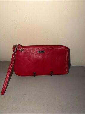 Burton Red Leather Wristlet Pouch with Strap